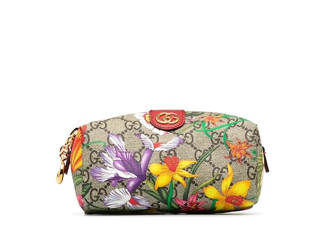 Brown Gucci GG Supreme Flora Ophidia Cosmetic Case Pouch Cloth  ref.1238454