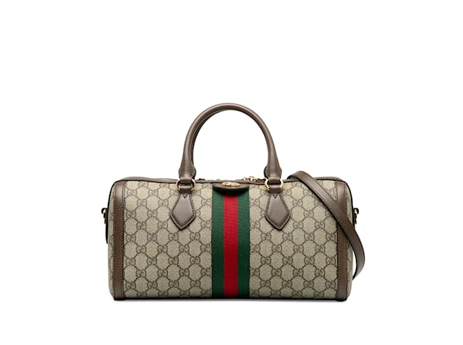 Taupe Gucci GG Supreme Ophidia Web Satchel Leather  ref.1238455