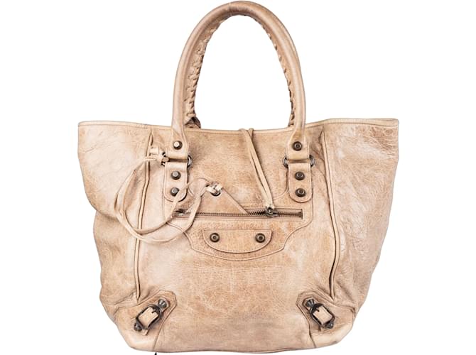 Balenciaga Leather City Handbag Beige Cloth  ref.1238475