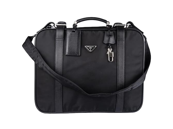 Prada Saffiano Leather Triangle Business Suitcase Black Cloth  ref.1238476