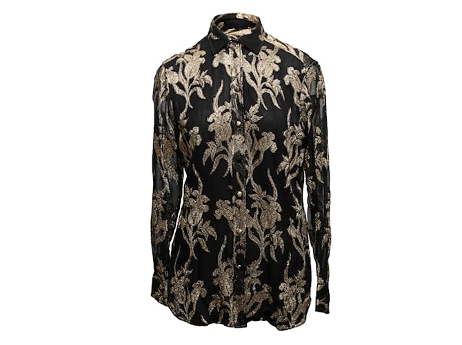 Black & Gold Moschino Couture Silk Button-Up Top Size IT 42  ref.1238507