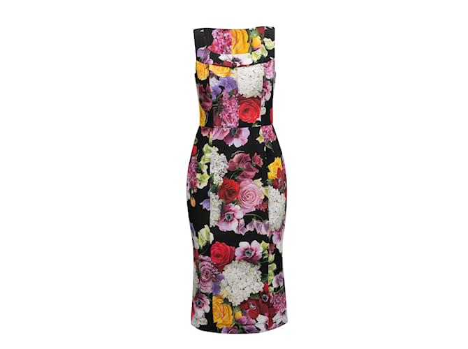Black & Multicolor Dolce & Gabbana Floral Print Bodycon Dress Size IT 44 Synthetic  ref.1238508