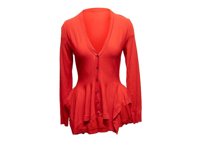 Roter Alexander McQueen Woll-Cardigan mit Schößchen, Größe US M Wolle  ref.1238511