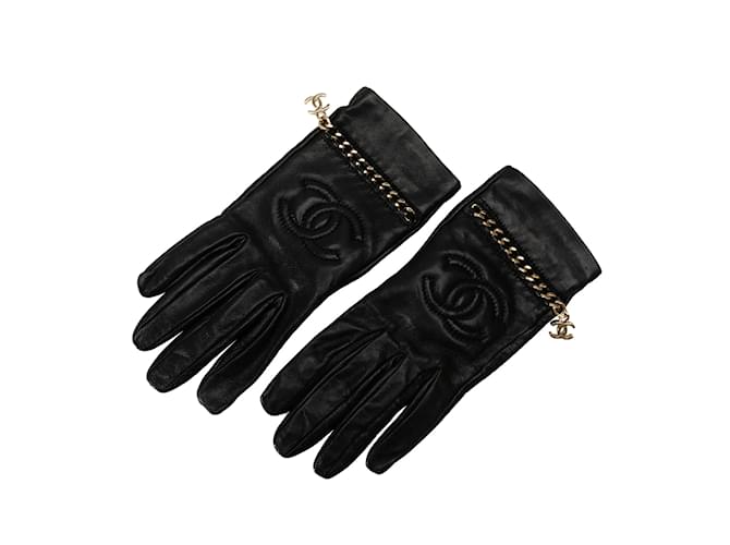 Black Chanel Lambskin CC Chain Link Gloves Leather  ref.1238519