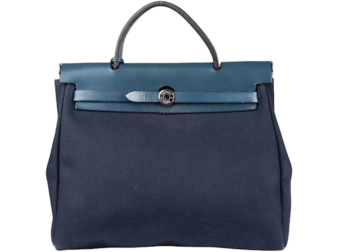 Hermès Hermes klassischer blauer Herbag 31 Handtasche Leinwand  ref.1238538
