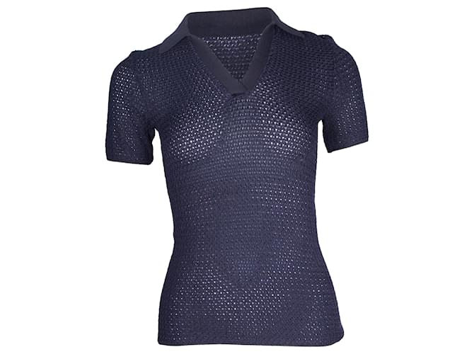 Autre Marque Dion Lee Basket-Weave Polo Shirt in Navy Blue Viscose Cellulose fibre  ref.1238571