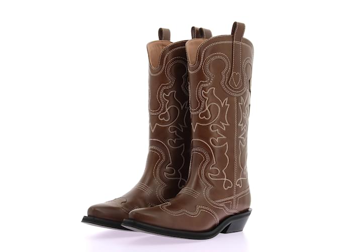GANNI  Boots T.eu 38 leather Brown  ref.1238634