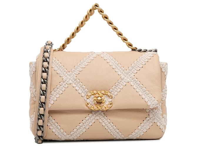 Chanel Brown Medium Crochet and calf leather 19 flap bag Pony-style calfskin  ref.1238677