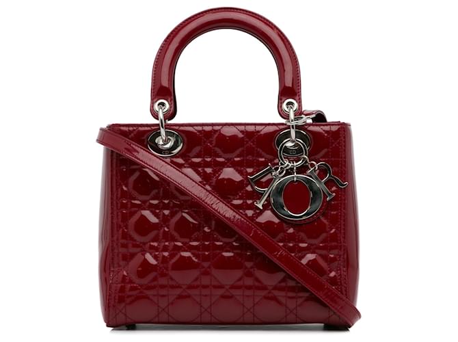 Dior Red Medium Patent Cannage Lady Dior Leather Patent leather  ref.1238694