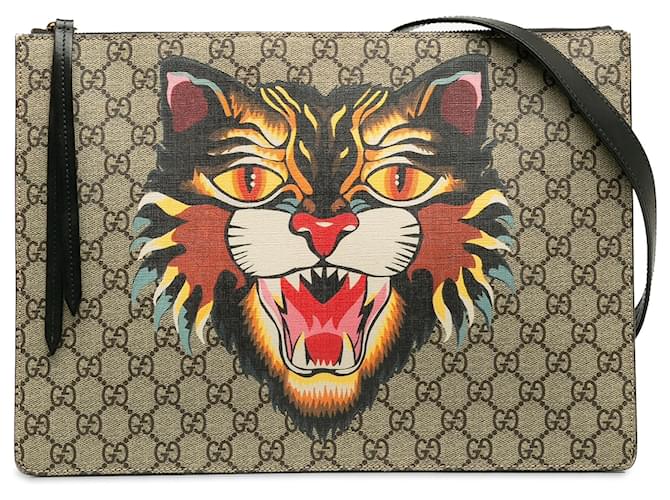 Gucci Brown GG Supreme Angry Cat Crossbody Bag Beige Leather Cloth Pony-style calfskin Cloth  ref.1238727