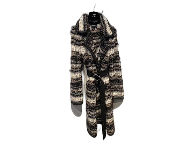 Chanel Coats, Outerwear Brown Black Beige Tweed  ref.1238736