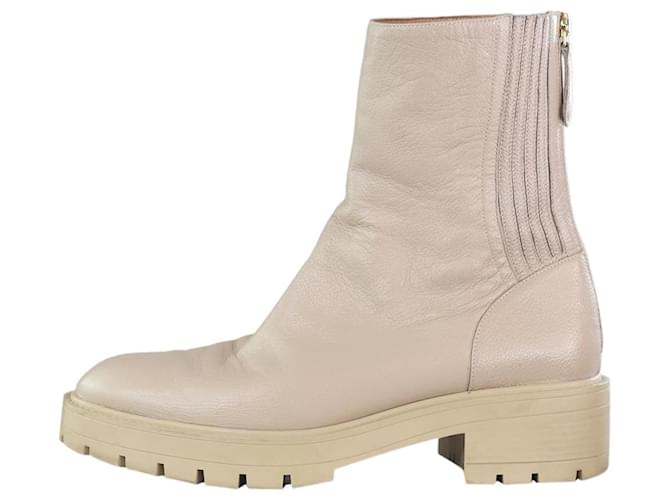 Aquazzura Beige Saint Honore zipped leather ankle boots - size EU 41  ref.1238745