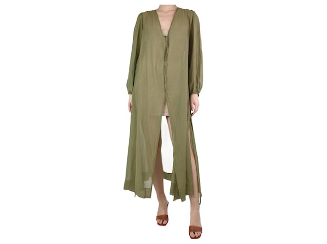 Manebi Green puff sleeves silk-blend slit dress - size S Cotton  ref.1238770