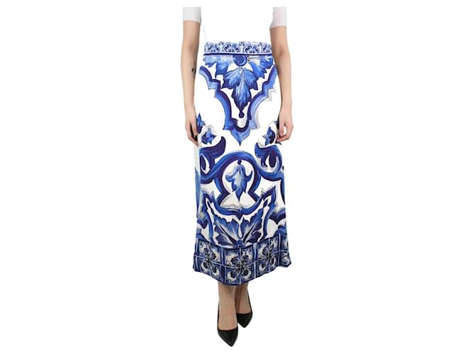 Dolce & Gabbana Blue floral-printed silk midi skirt - size UK 8  ref.1238775