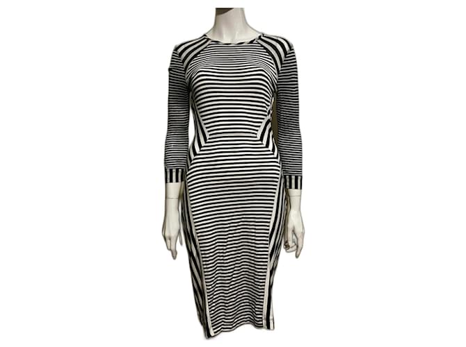 Diane Von Furstenberg Robe DvF Haven à motif rayé flatteur Laine Elasthane Fibre de cellulose Noir Blanc  ref.1238790