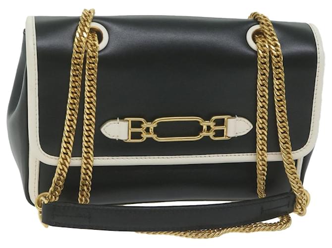 BALLY Chain Shoulder Bag Leather Black White Auth yk10275  ref.1238842
