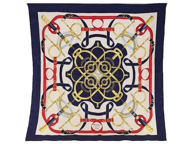 Hermès HERMES CARRE 90 Fellier Scarf Silk Navy Auth 64883 Navy blue  ref.1238860