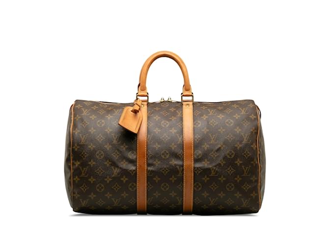 Keepall marrón con monograma de Louis Vuitton 45 Bolsa de viaje Castaño Cuero  ref.1238966