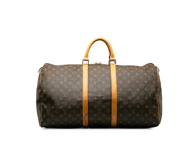 Keepall marrón con monograma de Louis Vuitton 55 Bolsa de viaje Castaño Cuero  ref.1238970
