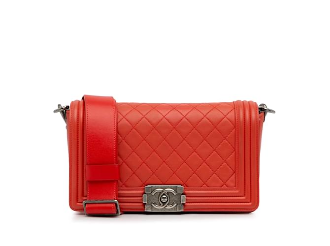 Red Chanel Medium Lambskin Boy Galuchat Strap Flap Bag Leather  ref.1238971