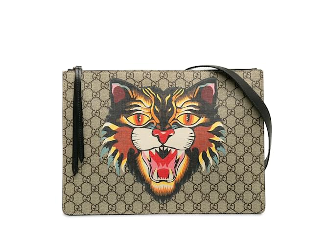 Brown Gucci GG Supreme Angry Cat Crossbody Bag Leather  ref.1238975