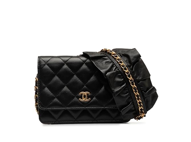 Schwarze Chanel-Umhängetasche „Romance Wallet On Chain“ aus Lammleder  ref.1239005