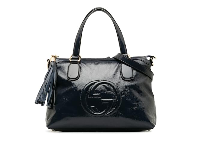 Blue Gucci Small Patent Soho Working Satchel Leather  ref.1239007