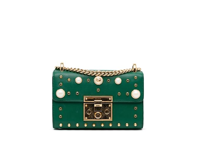 Bolso bandolera con candado y tachuelas de perlas de Gucci verde Cuero  ref.1239018