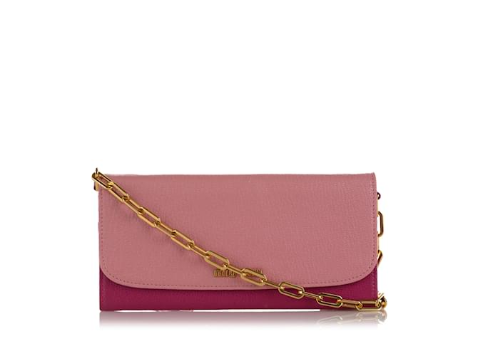 Carteira de couro rosa Miu Miu em bolsa crossbody com corrente  ref.1239020