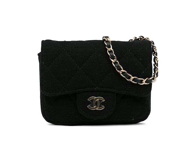 Bolsa preta Chanel CC Jersey com aba e cinto com corrente Preto Couro  ref.1239028