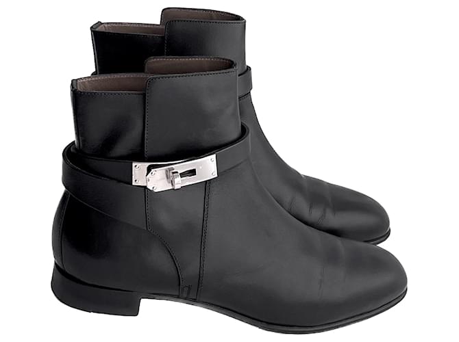 Hermès Iconic Neo Ankle Boots with Kelly Lock Black Leather  ref.1239074