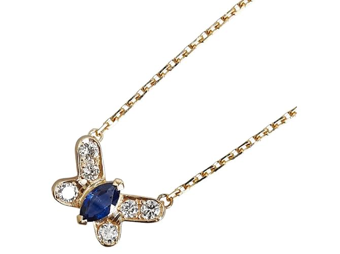 Autre Marque 18k Gold-Diamant-Saphir-Schmetterlings-Anhänger-Halskette Metall  ref.1239113