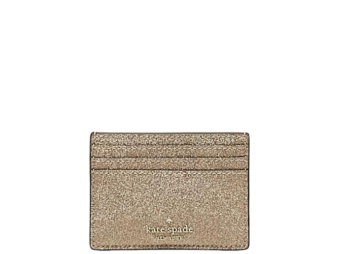 Kate Spade Tinsel Glitter Couro Porta-Cartões K9261 Em ótimo estado Dourado  ref.1239117