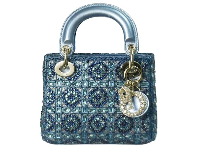 Christian Dior Blue 2022 mini embellished Lady Dior bag Leather  ref.1239127