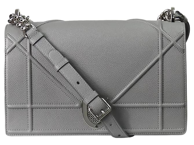 Christian Dior Grey Diorrama silver hardware flap Leather  ref.1239129
