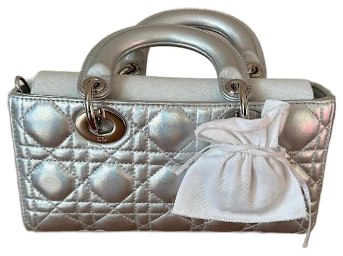 Christian Dior D-Joy Silvery Silver hardware Leather  ref.1239131