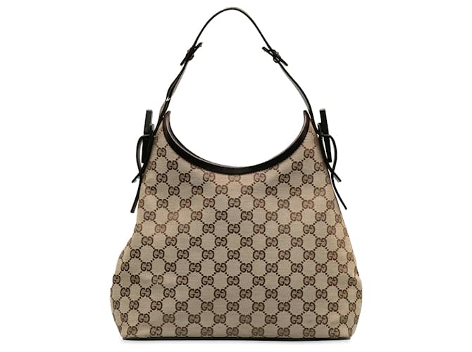 Gucci Brown GG Canvas Shoulder Bag Beige Leather Cloth Pony-style calfskin Cloth  ref.1239142