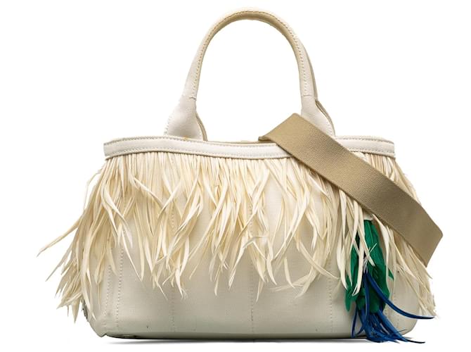 Bolso satchel Canapa con adornos de plumas en blanco de Prada Lienzo Paño  ref.1239148
