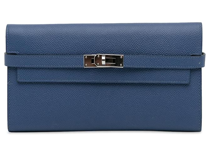 Hermès Hermes Blue Epsom Classic Kelly Portemonnaie Blau Leder Kalbähnliches Kalb  ref.1239163