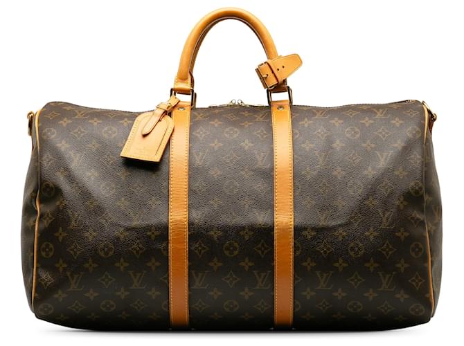 Louis Vuitton Brown Monogram Keepall Bandouliere 50 Leather Cloth  ref.1239169