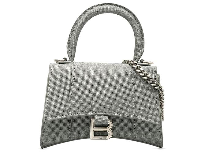 Bolso satchel mini reloj de arena con purpurina gris Balenciaga Poliéster Paño  ref.1239184