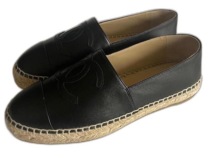 Chanel Espadrilles Cuir Noir  ref.1239188