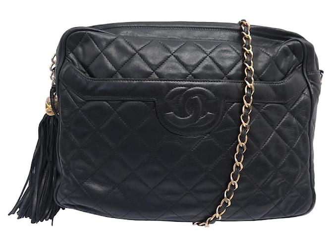 BOLSA CÂMERA VINTAGE CHANEL CC LOGO BOLSA CROSSBODY DE COURO ACOLCHOADO