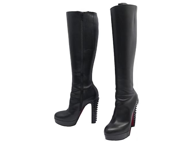 CHRISTIAN LOUBOUTIN SHOES TACLOU BOOTS HEELS SPIKES 36.5 BLACK BOOTS Leather  ref.1239218