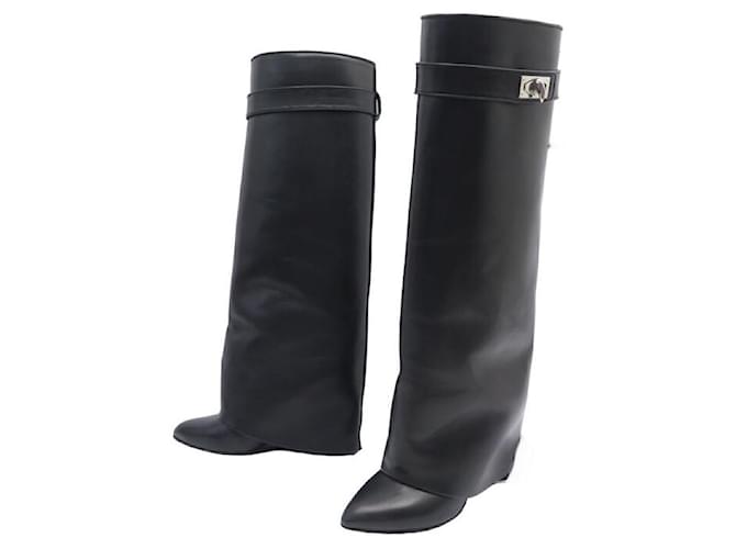 GIVENCHY SHARK LOCK SHOES 526969 35 HIGH BLACK LEATHER BOOTS BOOTS  ref.1239219