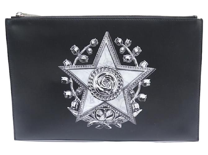 NEW CHRISTIAN DIOR ETOILE & ROSES KIT IN BLACK LEATHER BLACK HAND BAG POUCH  ref.1239232