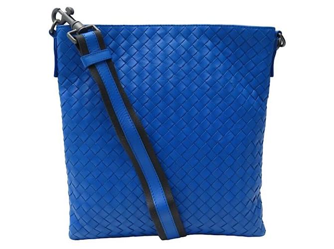 NUEVO BOLSO DE MANO BOTTEGA VENETA MESSENGER INTRECCIATO BANDOULIERE Azul Cuero  ref.1239256