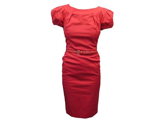 NEW CHRISTIAN DIOR DRESS WITH BELT 2E21650C1334 XS 34 COTTON NEW DRESS Red  ref.1239258