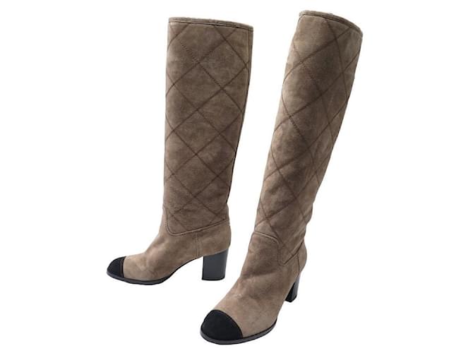 CHANEL BOOTS WITH G HEELS28056 38 BROWN SUEDE BOX BOOTS SHOES  ref.1239272