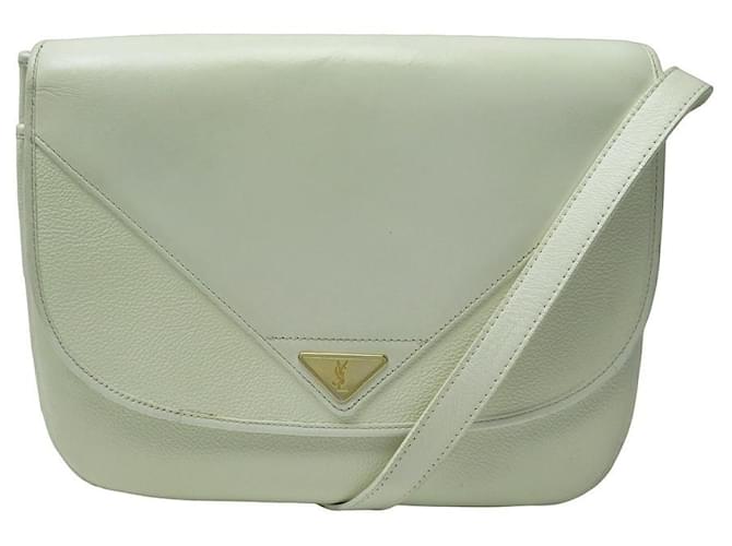 BOLSO DE MANO VINTAGE YVES SAINT LAURENT BOLSO BANDOLERA DE PIEL GRANO CREMA Crudo Cuero  ref.1239288